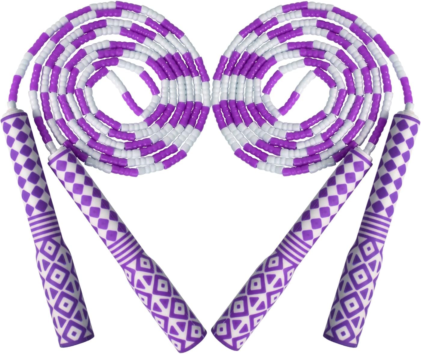 2Pcs Jump Rope Kids Beaded Adjustable Skipping Ropes, Jumping Ropes Tangle-Free for Men, Women Fitness Equipment 8.5 Ft (Purple)