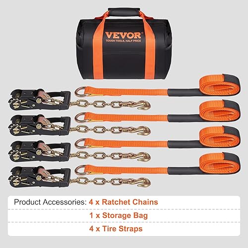 Miniatura 7 de VEVOR Correas de amarre para automóvil con anclajes de cadena, correas de neumático estilo lazo de 2 x 120 pulgadas, carga de trabajo de 5865