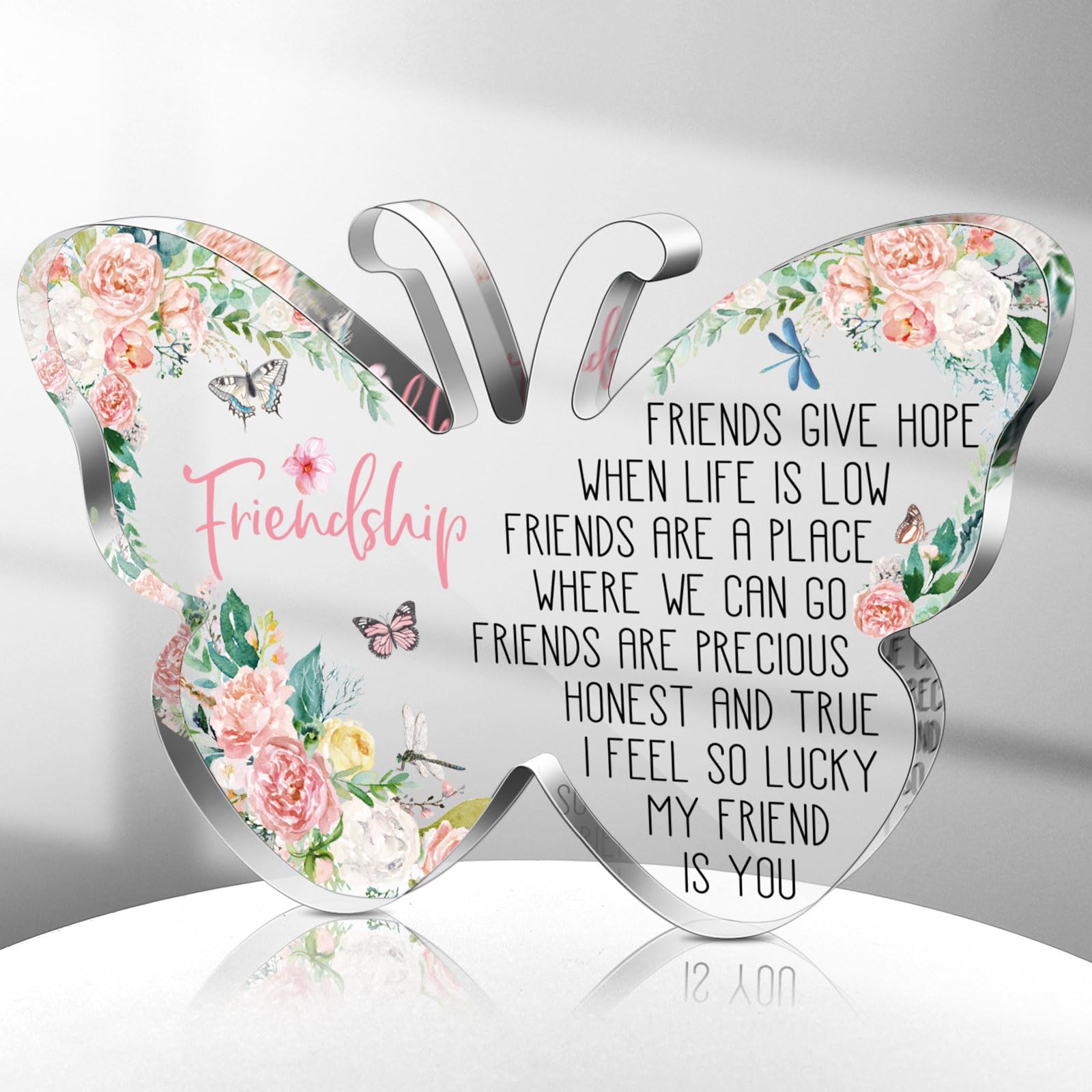 Spiareal Gift for Friend Friendship Gifts for Women Friend Friendship Birthday Cheer up Acrylic Heart Butterfly Keepsake Paperweight for Home Office