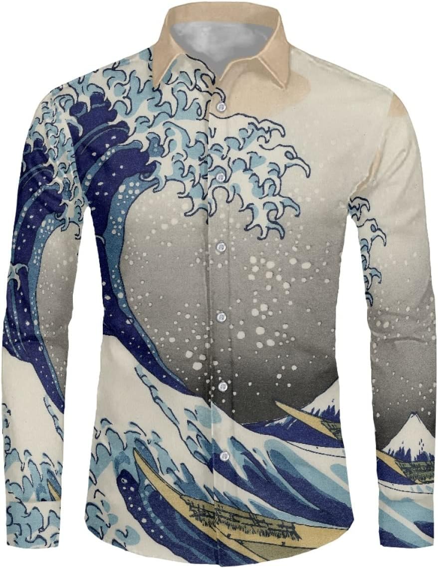GLUDEAR Mens Casual Paint Art 3D Print Long Sleeve Shirts Buttons Down Regular Fit Beach Shirts