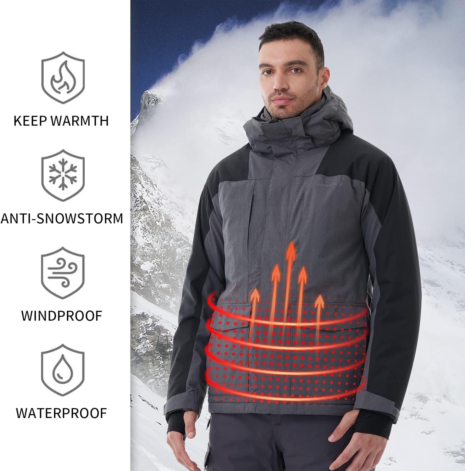 Miniatura 3 de CNTRITON Chaqueta de esquí de snowboard para hombre, con aislamiento, para nieve, snowboard, cálida, impermeable, para esquí, Nieve
