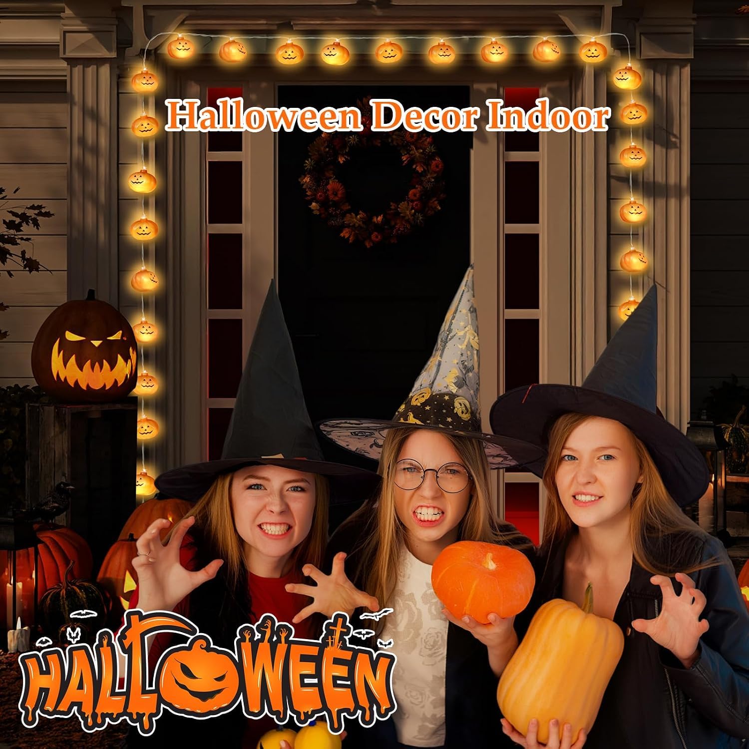 Luci di Halloween, 6,1 m, 40 LED, luci a LED a forma di zucca, luci a LED a forma di zucca, luci per decorazioni per esterni, a batteria, 8 modalità, impermeabili, per decorazioni per feste di