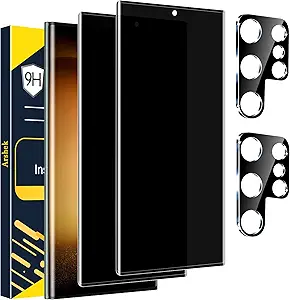 [2+2 Pack] Glass Privacy Screen Protector for Samsung Galaxy S23 Ultra 5G, 9H Tempered Glass, Ultrasonic Fingerprint Compatible,HD Clear Anti-Spy Film for Galaxy S23 Ultra Glass Screen Protector
