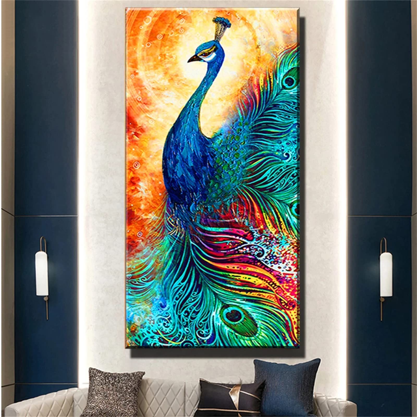 DIY zestawy do malowania diamentami 5D, pełne wiertło diamentowy obraz dla dorosłych i dzieci, kryształ górski haftowanie obrazy do dekoracji ścian domu - 70 x 140 cm (paw zwierzęcy)