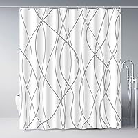 Punkray Grey & White Striped Waterproof Shower Curtain 72" with Hooks, Weighted Hem - Polyester Machine Washable Bathroom Set