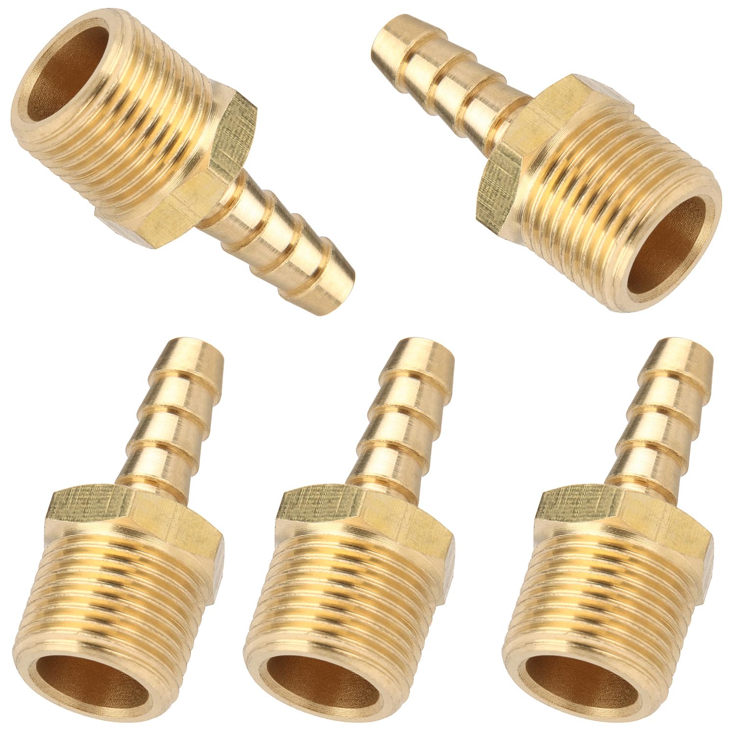 Ltwfitting Men's Pack Of 5 Brass 3/8-Inch Bspt X 6Mm Hose Barb Coupler Adapter Fitting For Vehicle Fuel System, Hvac System (Pack Of 5)