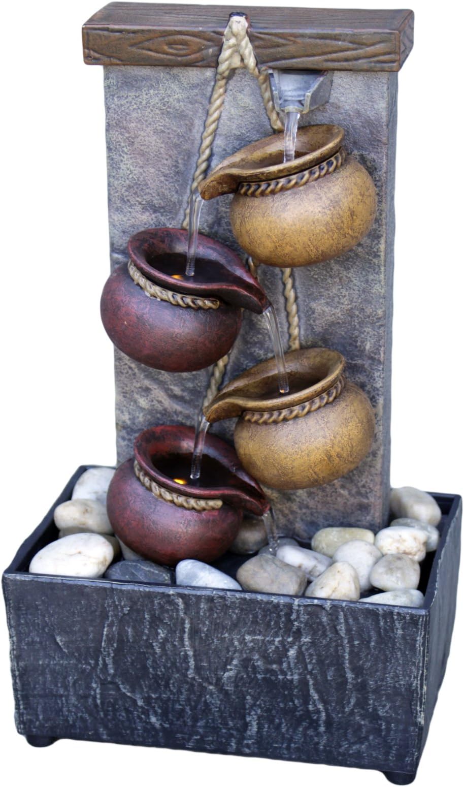 Newport coast collection 11" H Cascading Kettle Dual Power LED Fountain with Natural River Rocks (Adapter NOT Included)