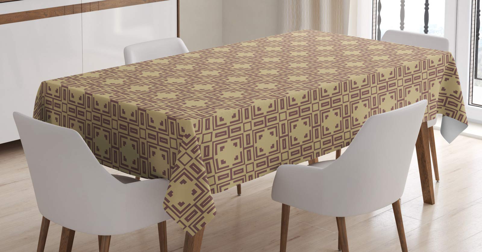 ABAKUHAUS Vintage ▾ Tovaglia, Art Deco Modello Ispirato, Rettangolare per Sala da Pranzo e Cucina, 140 cm x 200 cm, Pallida caffè e Pale Tan