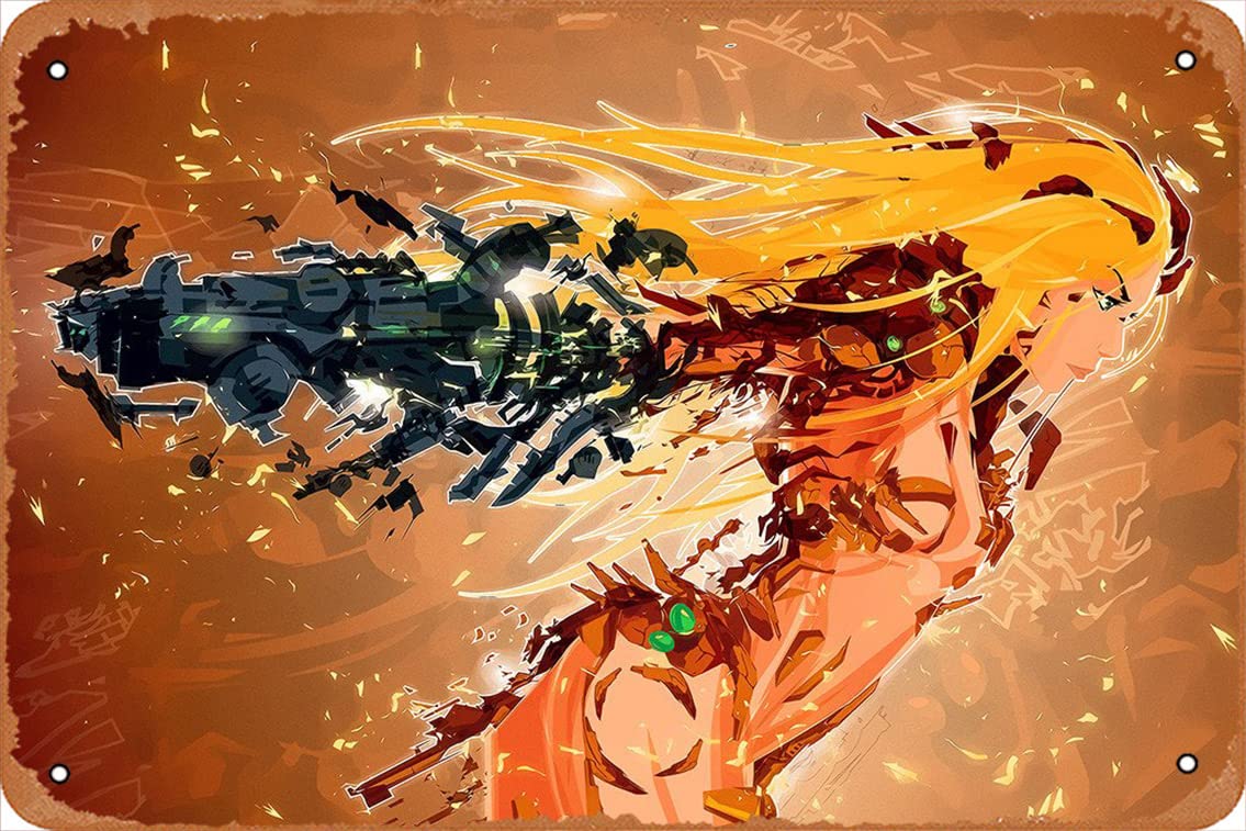 Shvieiart Samus Aran Metroid Poster Poster Retro Tin Sign Sign for Street Garage Family Cafe Bar People Cave Farm Wall Bathroom Decoration Crafts Metal Tin Sign 8x12inch