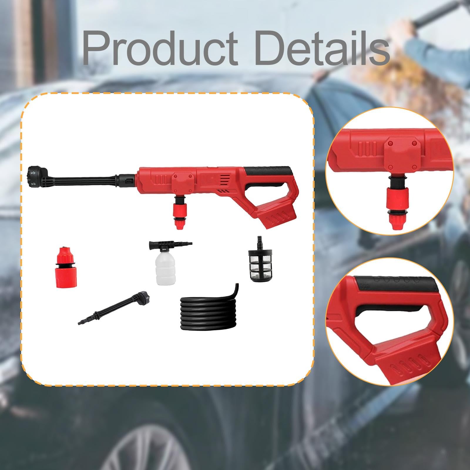 predolo Kit di Lavaggio Auto con idropulitrice, ugello Regolabile 6 in 1, idropulitrice elettrica Senza Fili per pareti, Pavimenti, Giardino, Recinzione,