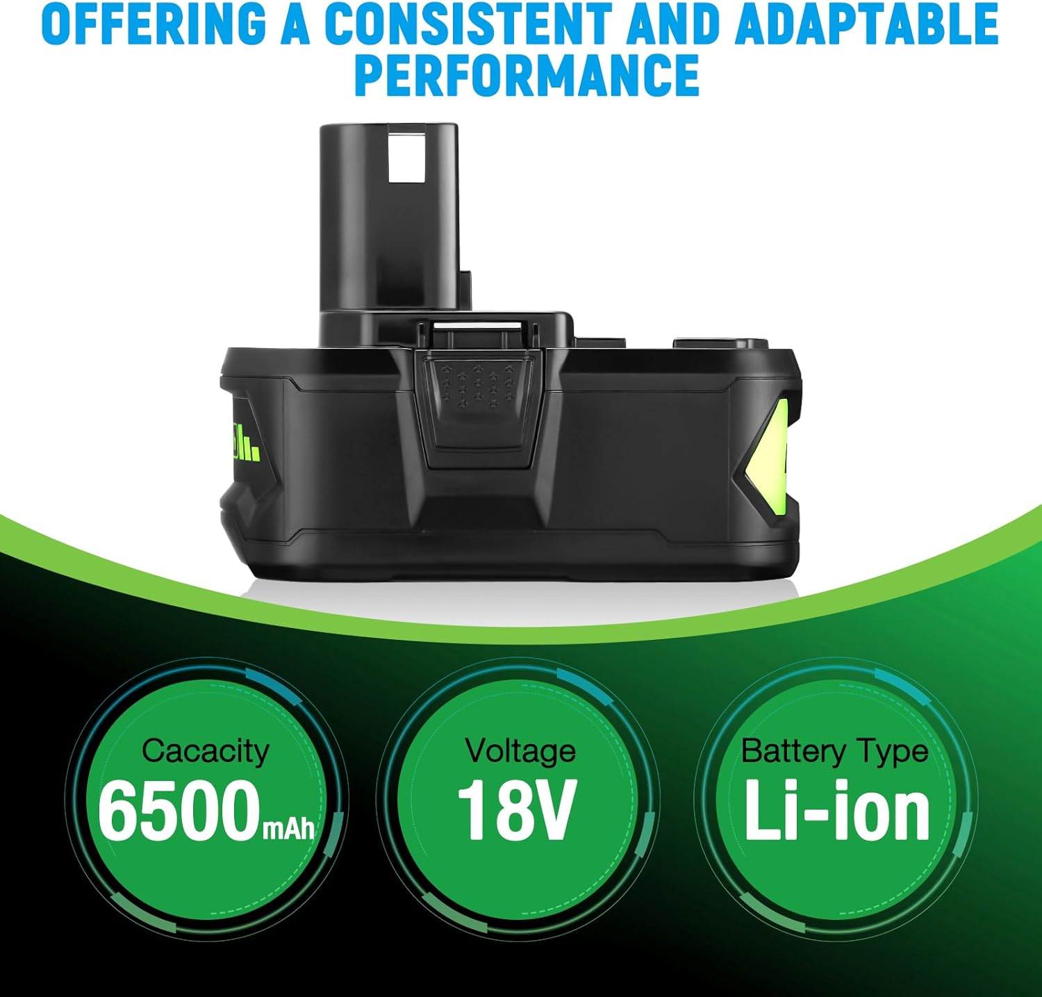 2 Pack 6500mAh 18V Replacement Battery for Ryobi, Compatible with Ryobi 18 Volt ONE+ P102 P103 P104 P105 P107 P109 P122 Cordless Power Tools