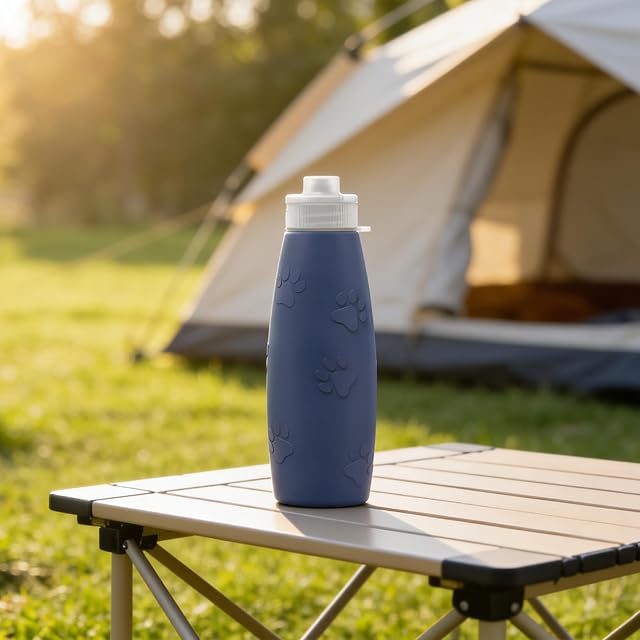 Foto 7 de 7 de Masilic Botella De Agua De Silicona para Perros, 600 ml, Azul Marino