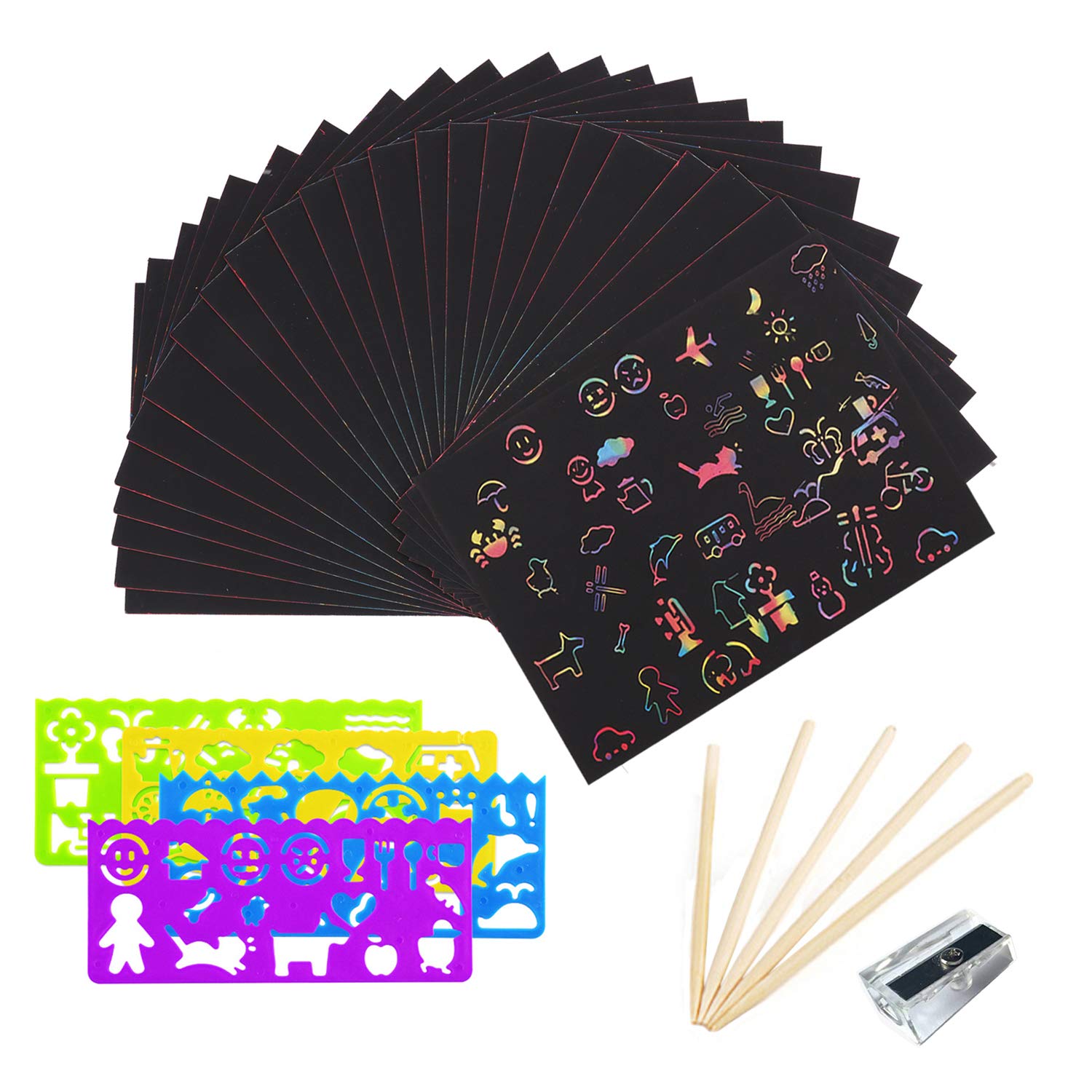Kit Art à Gratter Arc-en-Ciel Lumineux 8 Pièces – Animaux Brillants Dans Le Noir, Outils Inclus, Idéal Enfants & Adultes
