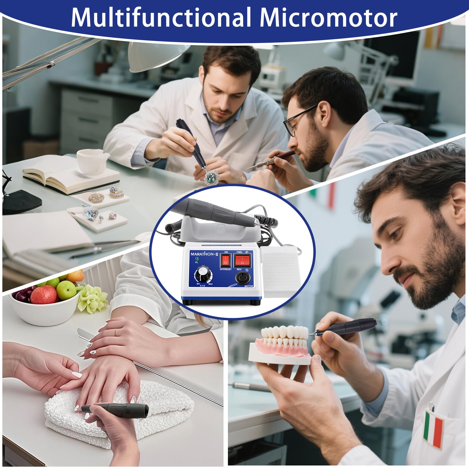 Micromotore Lucidatrice | Micromotore Per Lucidatura Elettrico 35K RPM Dimensione Punta 2,35Mm | Lucidatrice Per Gioielli Laboratorio Ceramica Silicone Lucidatura Opere d'arte (blue1)