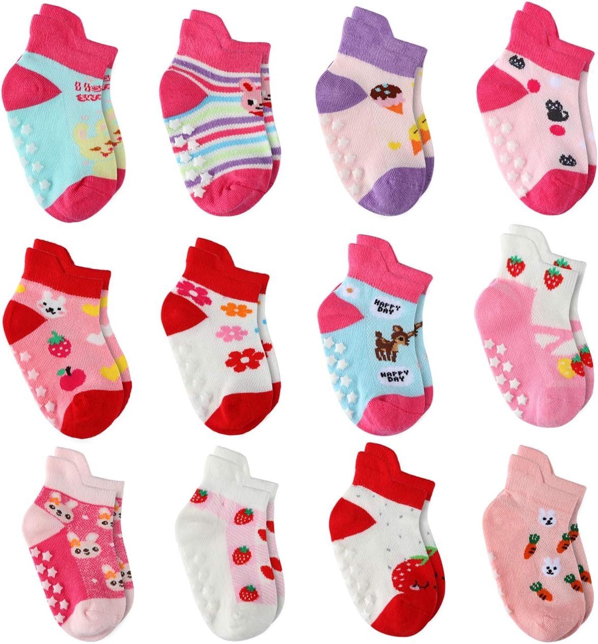 12 Pairs Toddler Girl Grip Socks Non Skid Cotton Socks, Baby Socks Girl Anti Slip Socks for Girls
