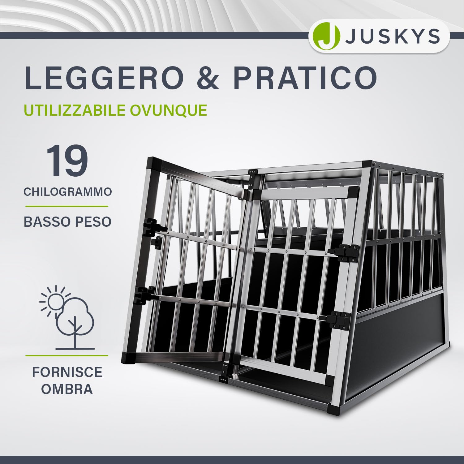 Juskys Box per trasporto cani in alluminio XL, 96x90x71 cm - Gabbia auto robusta e facile da pulire, con porta a griglia e serratura