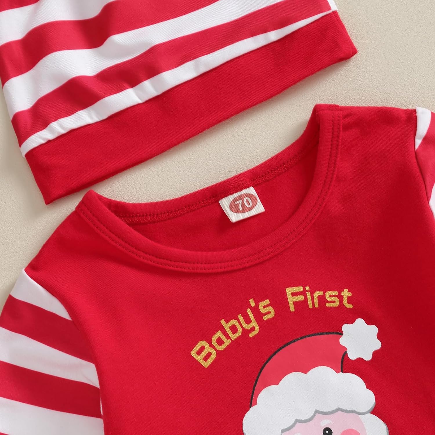 Baby's First Christmas Santa Outfit - Adorable Striped Onesie With Matching Hat