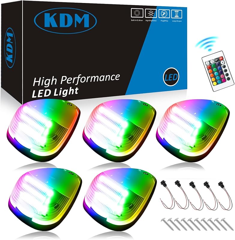 Luzes de marcação LED RGB para teto da cabine KDM para Ford F250 F350 F450 F550 – Kit com 5 unidades