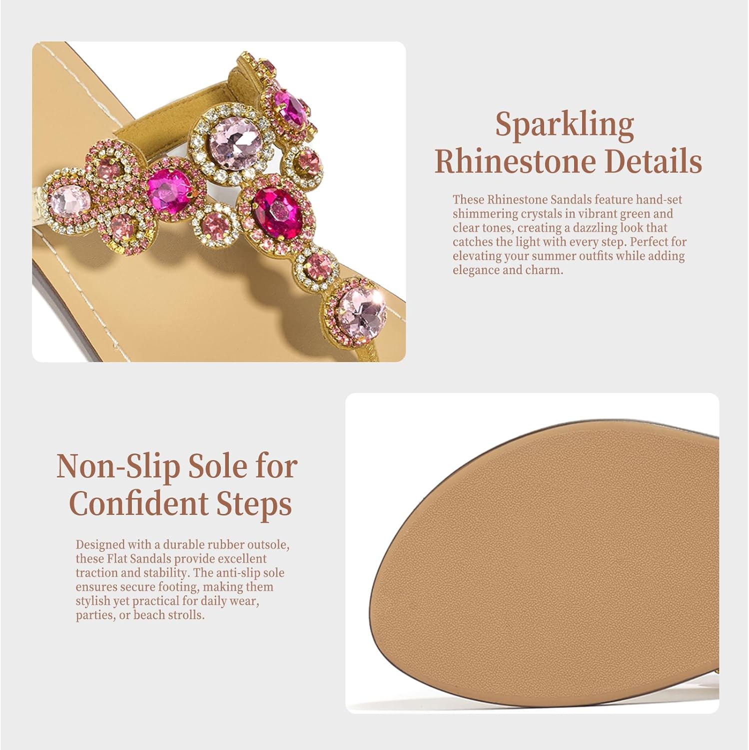 Hinyyrin Rhinestone Flip Flops for Women Sparkly Bling Thong Flat Sandals Jeweled for Wedding Beach Summer - Image 5