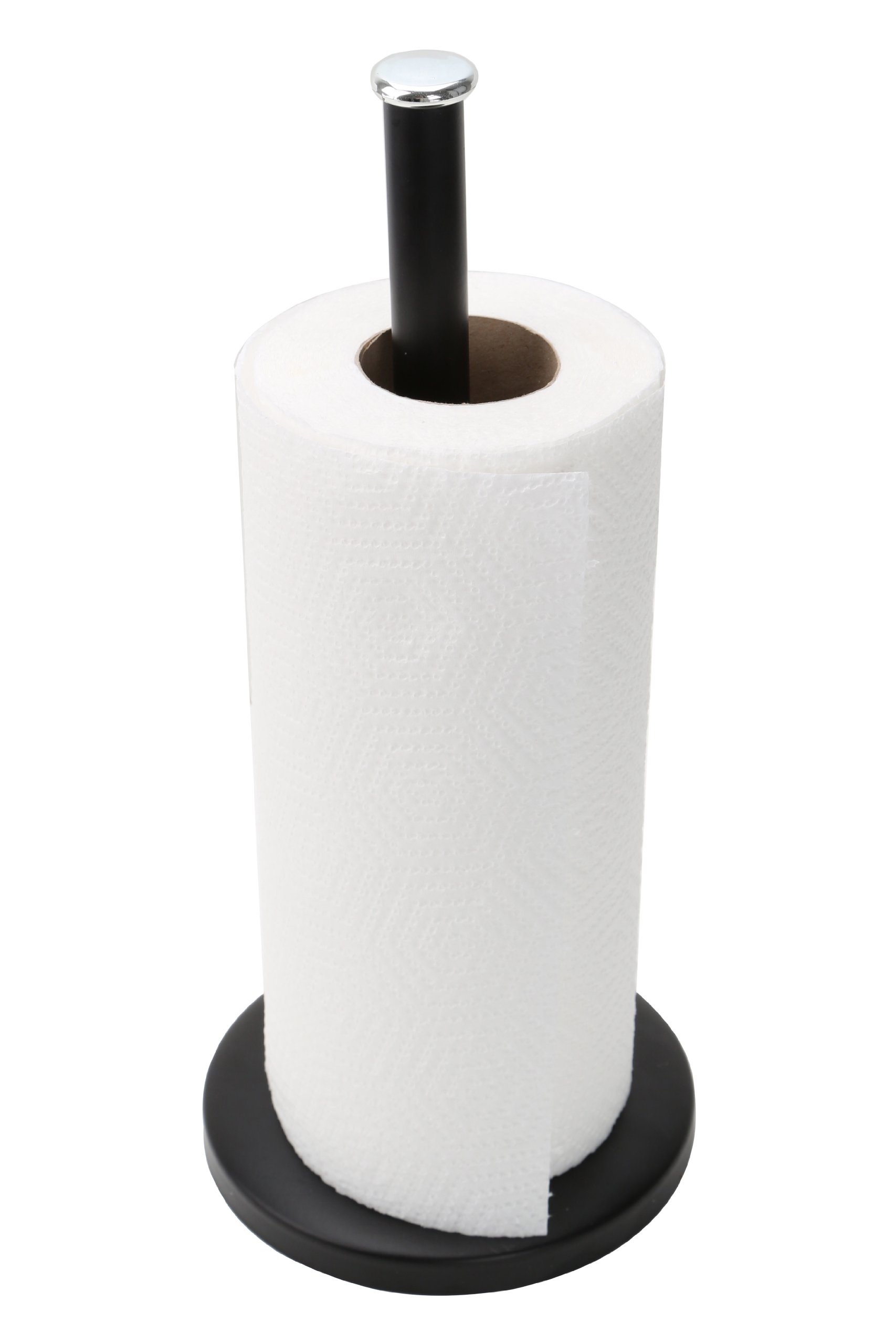 Premier Housewares Black Brushed Sleek Kitchen Roll Holder Free Standing Vertical Paper Towel Stand Stainless Steel with Base 31 x 14 x 14