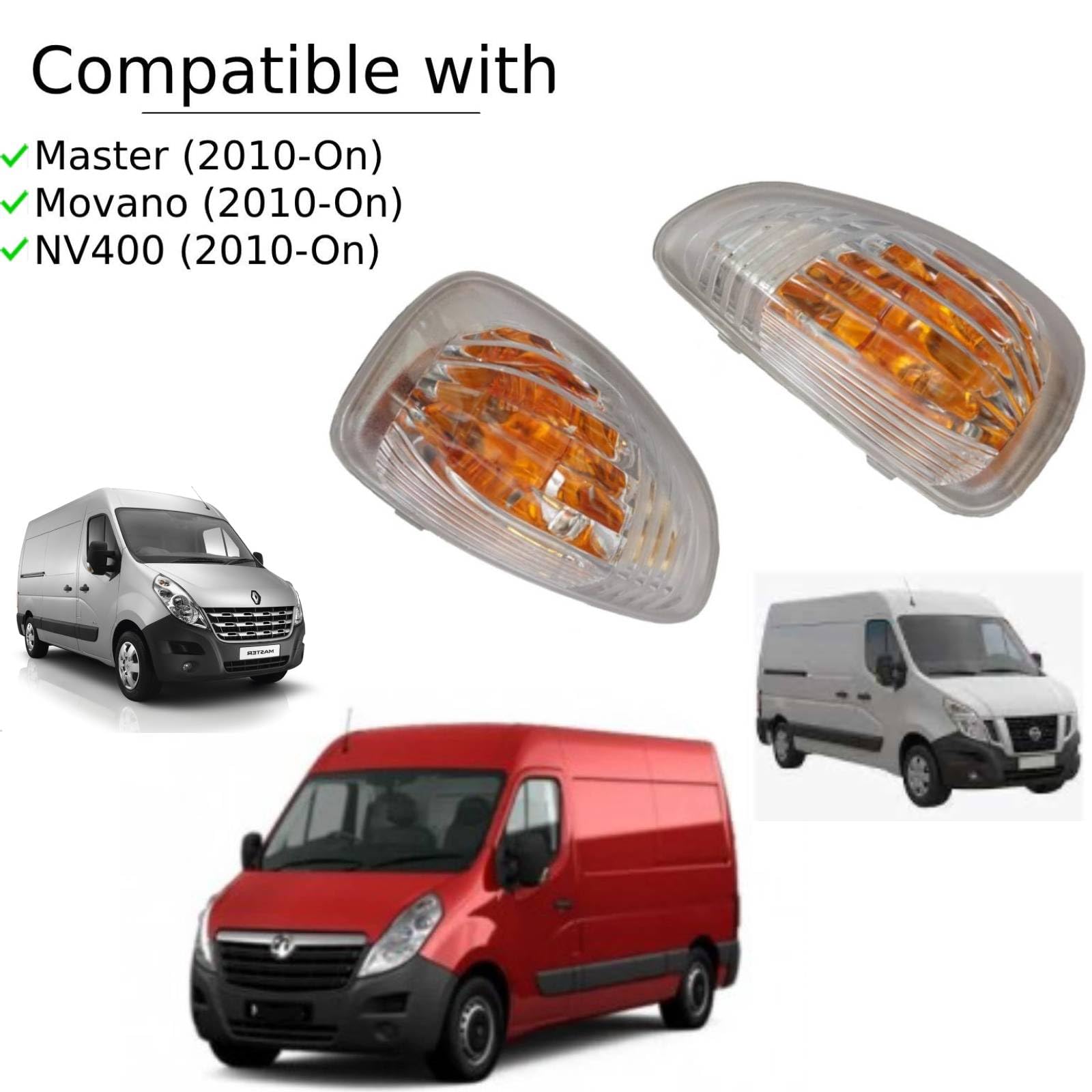 Twowinds - Freccia Retrovisore 7485120621 Compatibile con Renault Master 3, Nissan NV400, Opel Movano - Laterale Destro e Sinistro - 7485120620 - Indicatore Direzione Specchietto (2 pezzi)