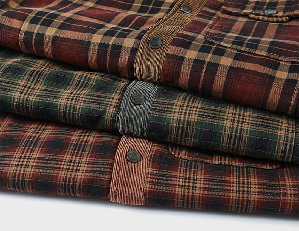 Męska kurtka zimowa, koszula flanelowa w kratkę, koszula drwal, kurtka robocza, topy, Czarny, 4XL