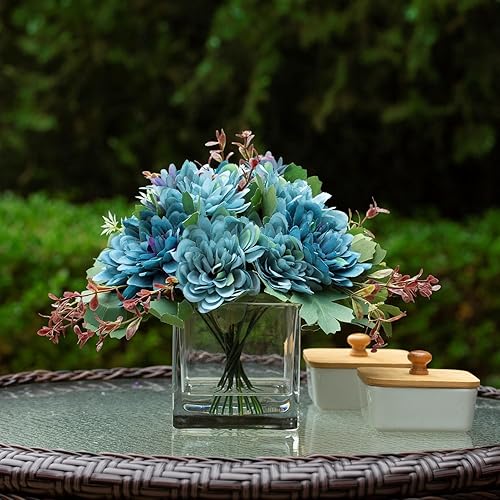 Miniatura 2 de ENOVA FLORAL Arreglos florales de margaritas artificiales mixtas con jarrón, centros de mesa para comedor, margarita de seda en jarrón de vidrio con