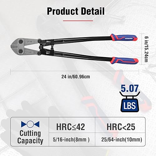 Vista 6 de WORKPRO 24" Bolt Cutter, Chrome Molybdenum Steel Blade, Heavy Duty Bolt Cutter with Soft Rubber Grip, Cutting Tool for Cut Chain, Wire, Screw, Rivet