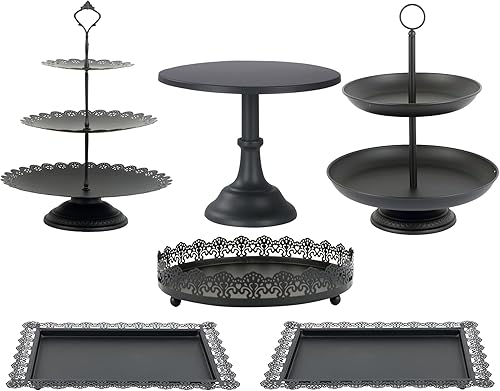 Juego de 6 soportes de metal para tartas para mesa de postre, juego de soporte para tartas y bandejas de mesa de postres y soporte escalonado para