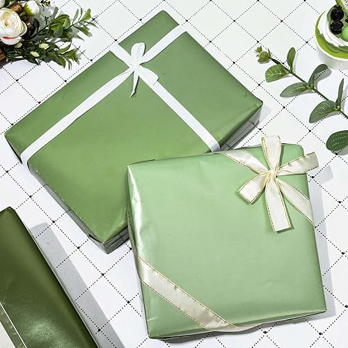 Miniatura 5 de Whaline Papel de regalo verde salvia, no se enrolla, 4 colores, papel de regalo verde degradado, plegado, plano, colorido, papel de arte para