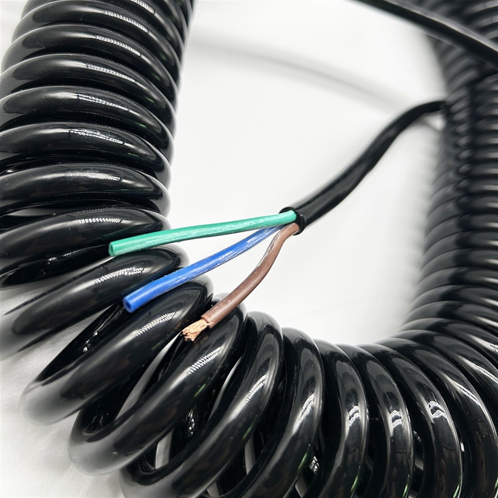 spiralförmige Kabel, Teleskop-Spiralkabel, 3-adrig, 2,5 mm², schwarz/weiß, dehnbar 1–5 m(Black,Stretch 1 meter)