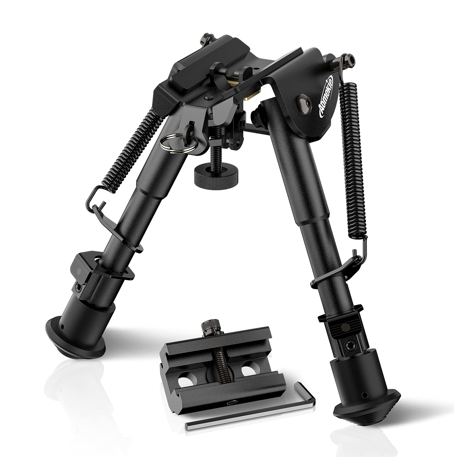 AOMEKIE Bipod Tattico 6-9 Pollici Airsoft Rifle Telescopico Regolabile Primavera Ritorno Picatinny & Swivel-Stud Clamp Caccia Bipiede con Adattatore di Montaggio Nero