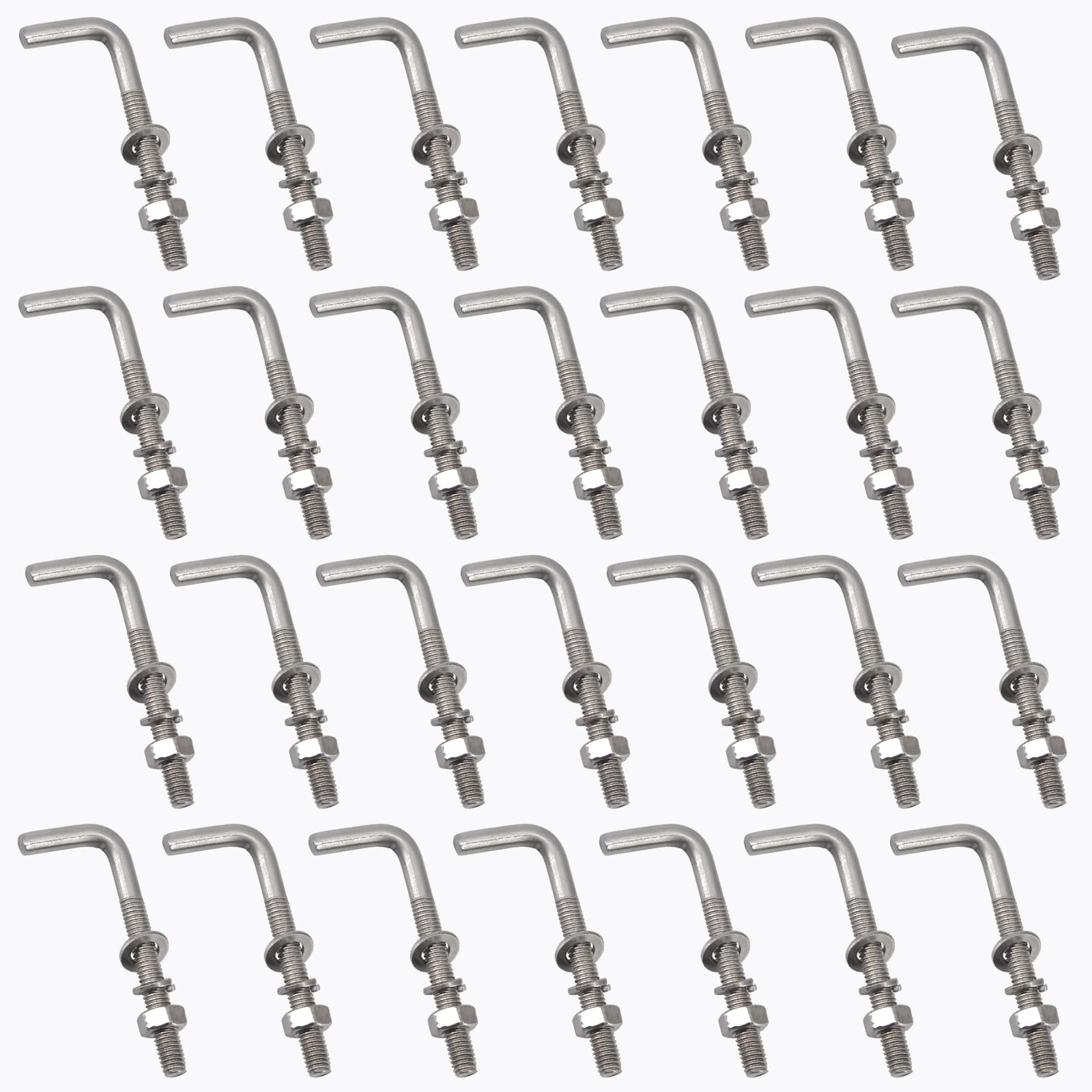 Confezione da 30 bulloni di ancoraggio quadrati M4 x 33 mm a forma di L, in acciaio inossidabile 304, ad angolo retto, con rondelle e dadi