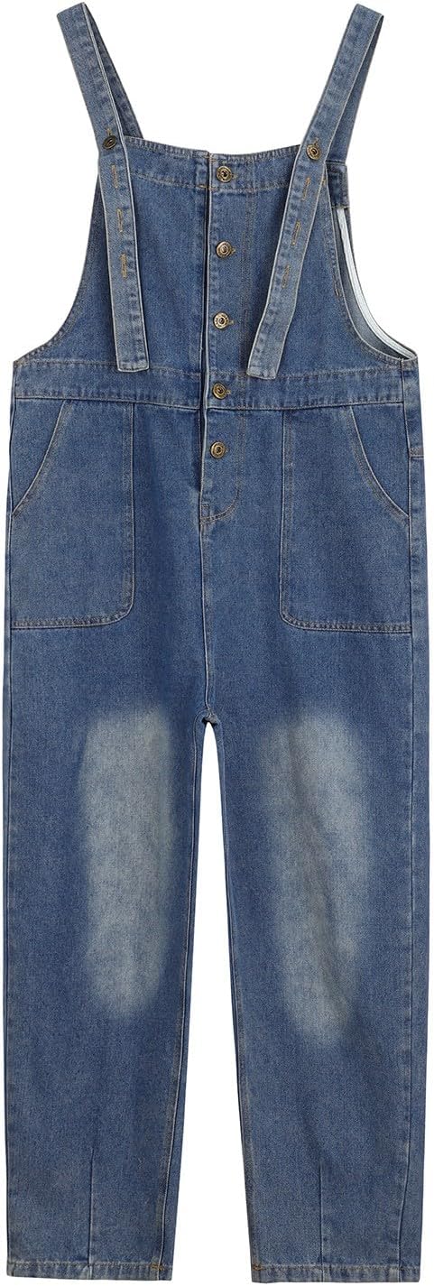 Kids Jeans Overalls Adjusted Strap Vintage Denim Bib Jumpsuits Toddler Boys Girls Summer (m-Blue, 11-12 Years)