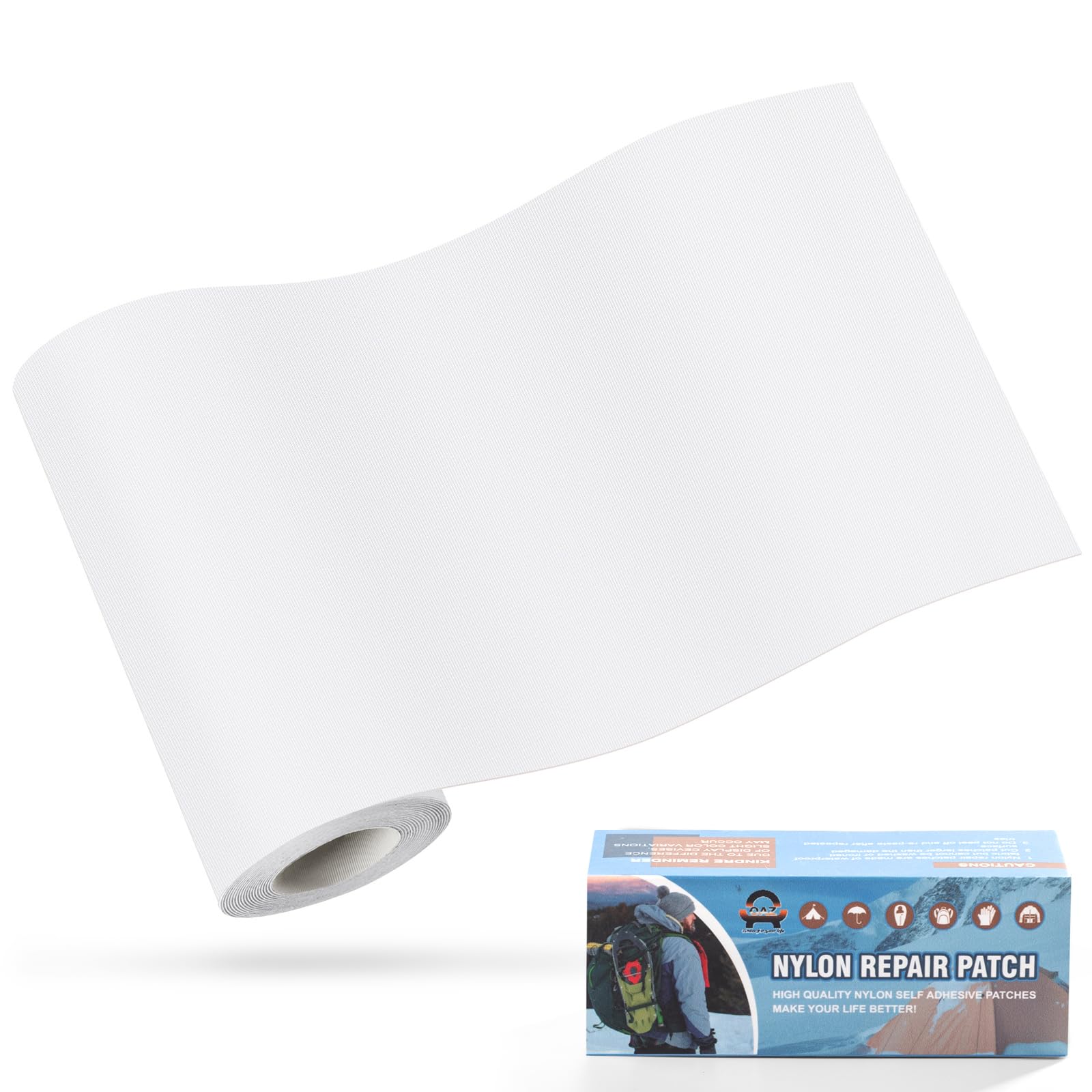 OAZ 10x160 cm Nylon Repair Patches Nylon Fabric Patch Self-Adhesive Tent Repair Patch Kit Waterproof Lightweight Nylon Repair Tape for Clothing Down Jacket Sleeping Bag White