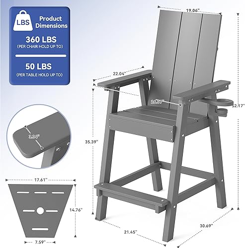 Miniatura 2 de FOOWIN Juego de 2 sillas Adirondack altas Adirondack de polietileno de alta densidad con bandeja de conexión y portavasos, sillas de balcón