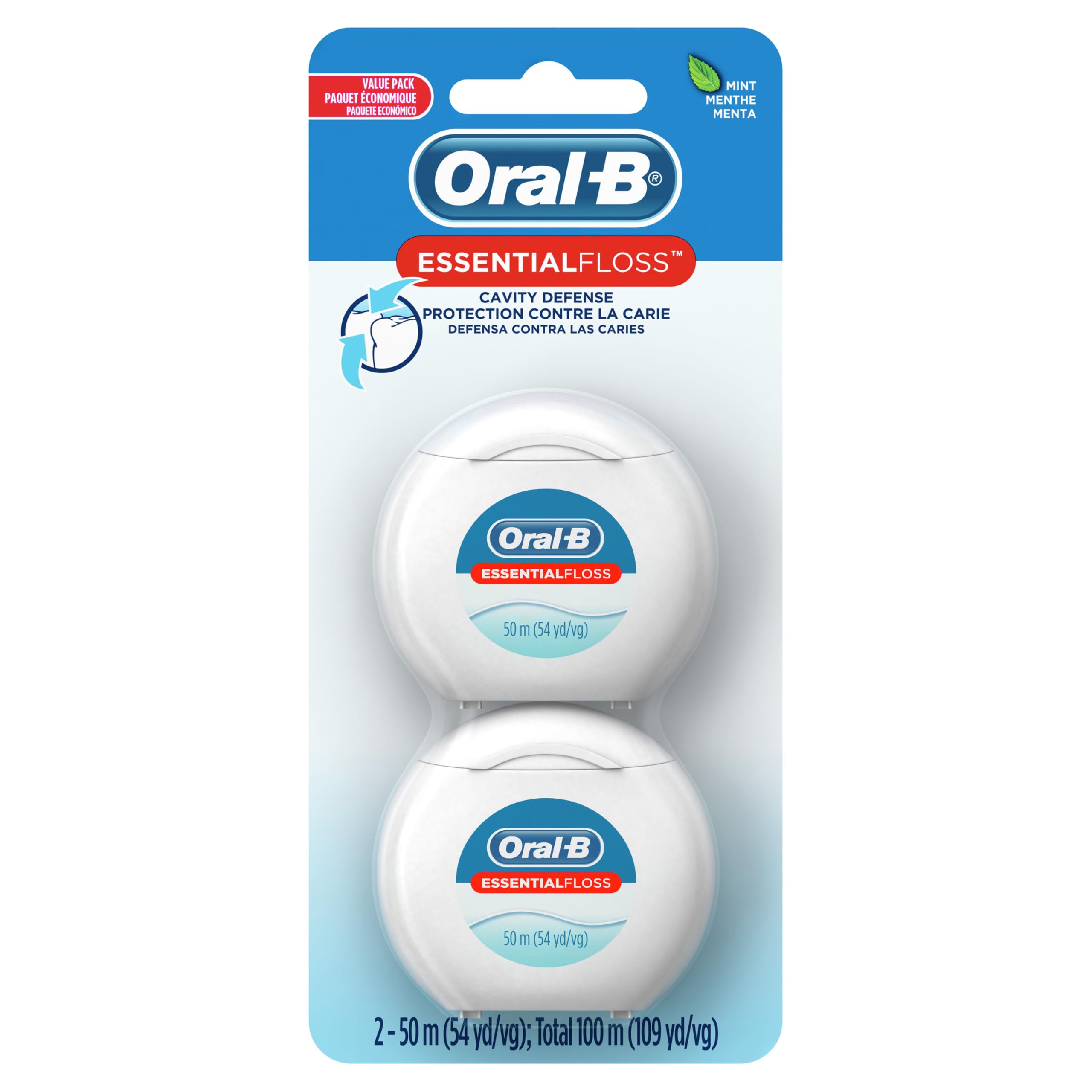 Oral-B EssentialFloss - Hilo dental para defensa de cavidades, 50 m, paquete de 2