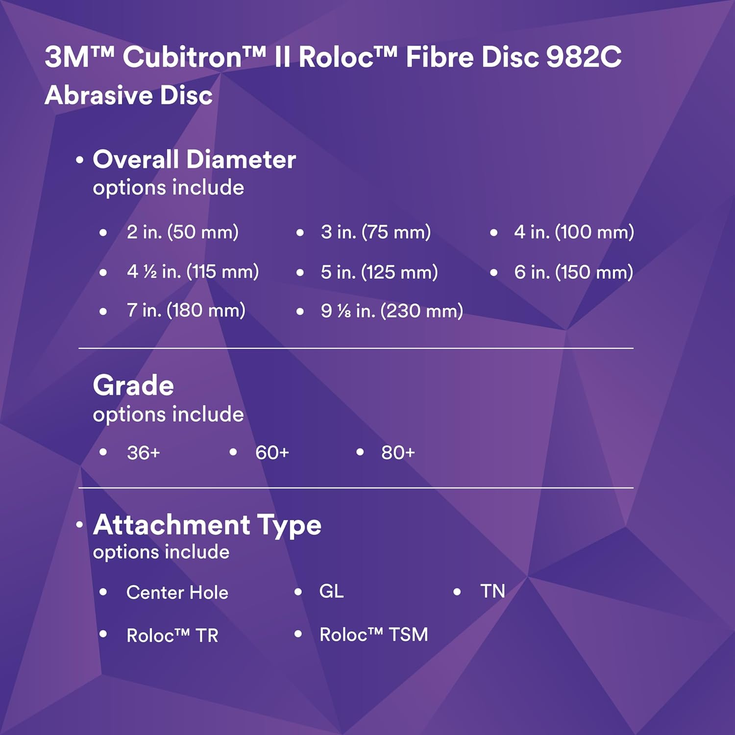 3M™ Cubitron™ II Roloc™ Fibre Disc 982C, 36+, TR+, Red, 2 in, Die R200P, 1000 ea/Case