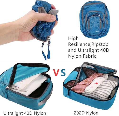 Miniatura 7 de BAGAIL Juego de 5 cubos de embalaje de compresión ultraligeros accesorios de viaje, organizadores de embalaje expandibles, Gris, Patrón de tela