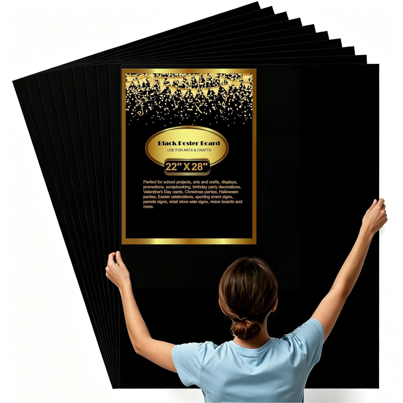 25 Pcs Black Poster Board 22" x 28" Paper Bulk, ROOKEA Vision Poster Boards for School Arts Craft Projects Presentations Drawing Scrapbooking Blank Graphic Display