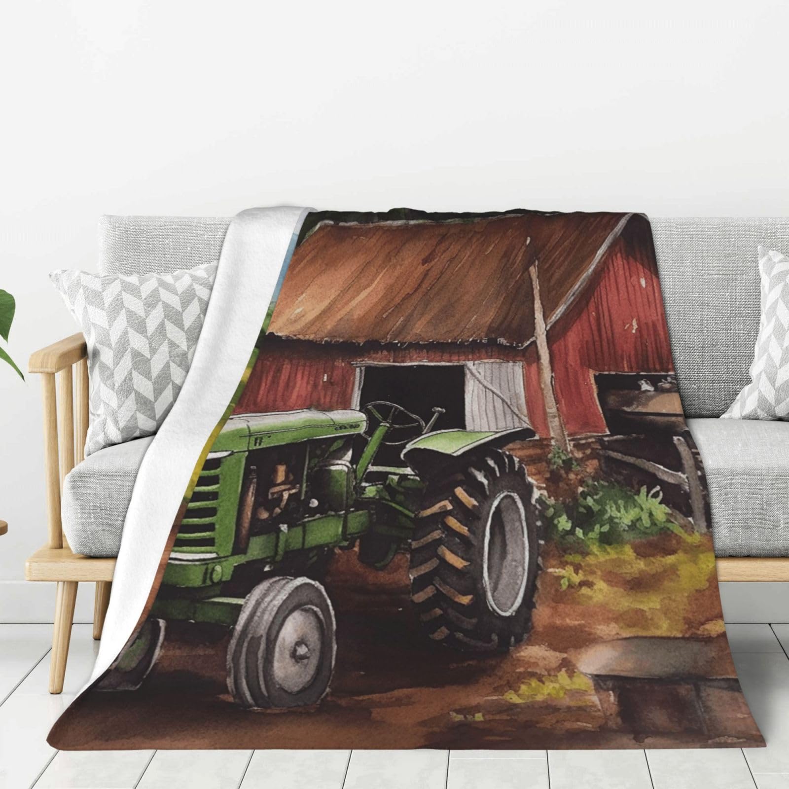 Tractor On The Farm Throw Blanket Plush Flannel Fleece Blanket, Soft Lightweight Cozy Blankets 40"X30" for Bed Couch Sofa Travel