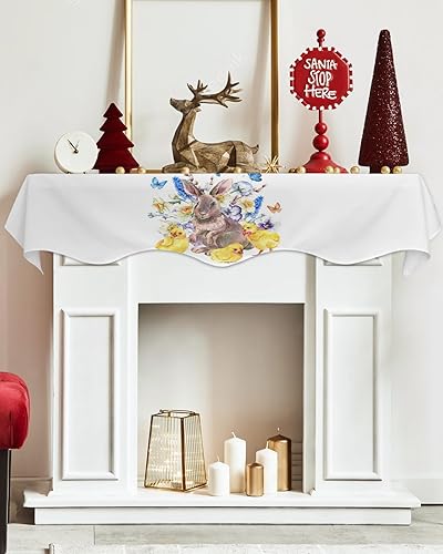 Miniatura 5 de Bufanda de manto, 70 x 17 pulgadas, Pascua, granja, conejo, pollos, mariposa, chimenea, mantel, cubierta de mantel para el hogar, sala de estar,