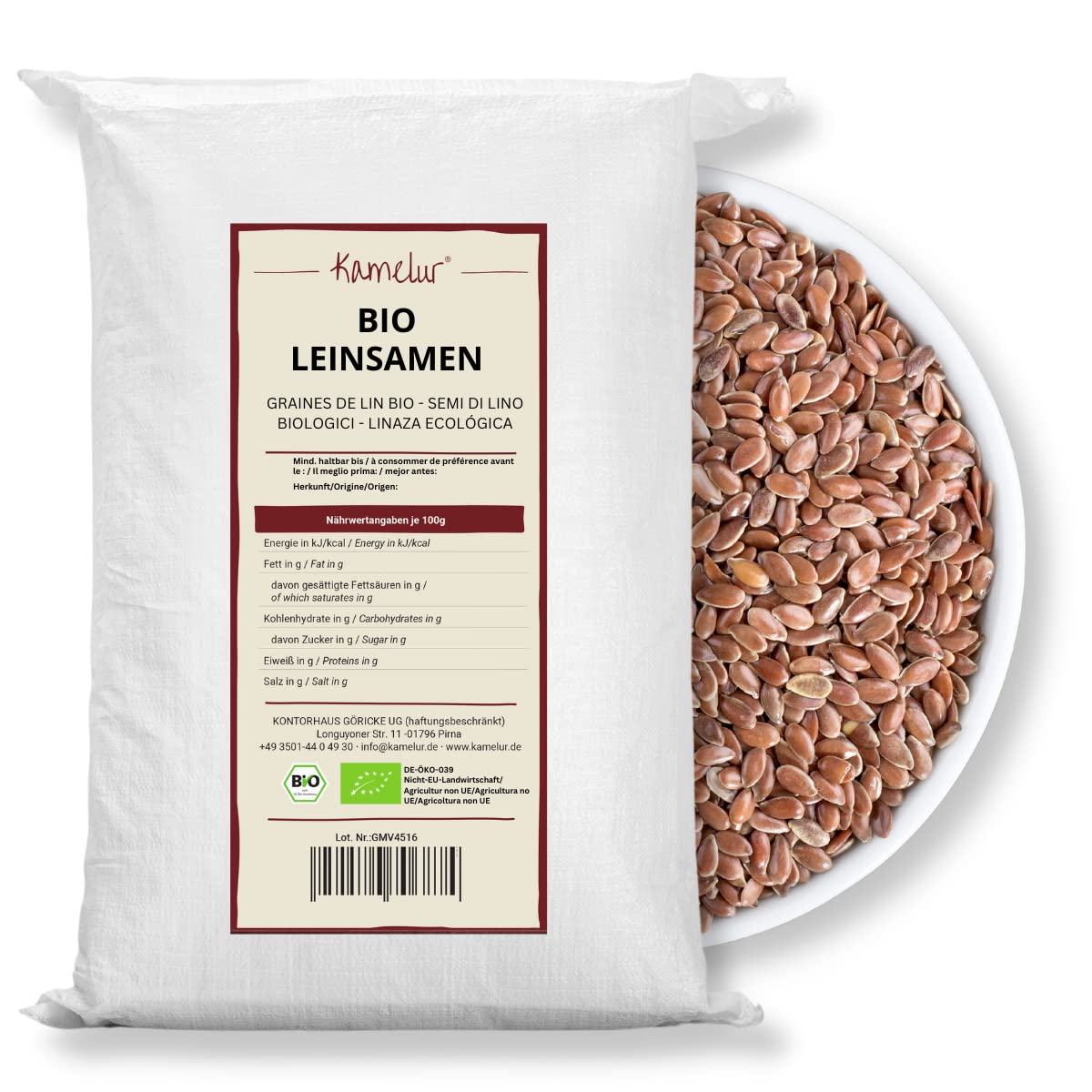 Kamelur Bio Leinsamen Ganz (25kg) - Bio Leinsamen Braun ohne Zusätze