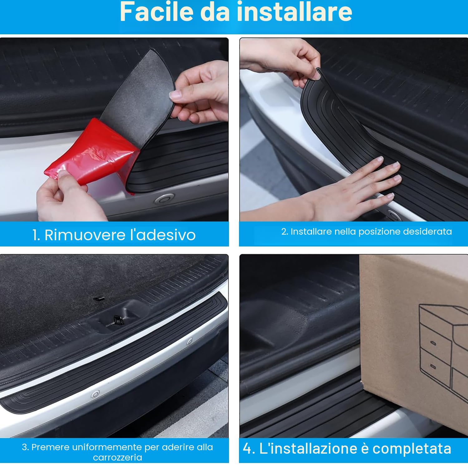 Protezione in Gomma per Paraurti Auto, Protezione Bagagliaio Auto Gomma con 10 Ammortizzatori per Porte Auto, Paracolpi Paraurti Posteriore per Auto Camion (90x7cm)