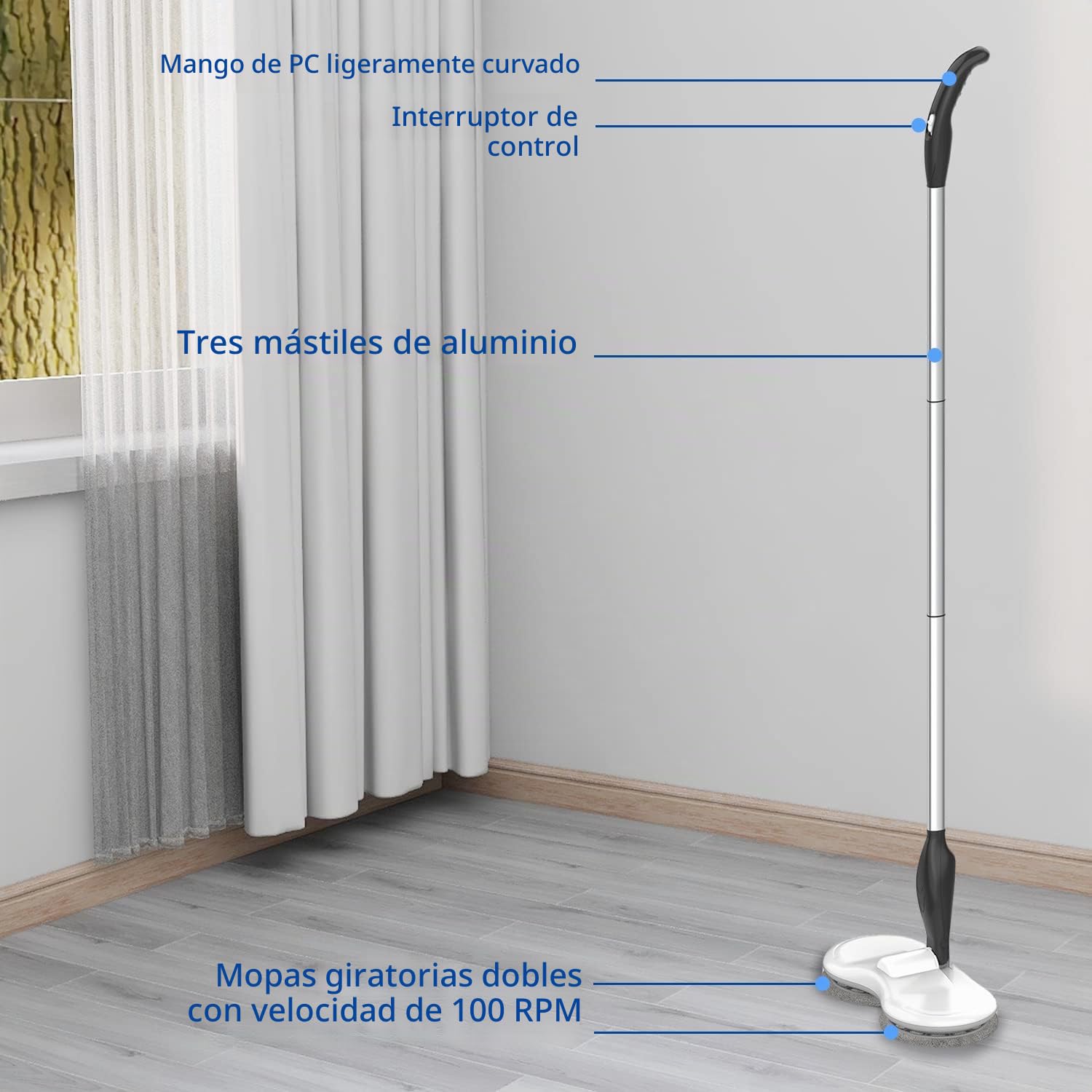 GOBOT Trapeador eléctrico para limpieza de suelos, mopa giratoria inalámbrica motorizada para azulejos de madera dura, suelo laminado, limpieza diaria ligera