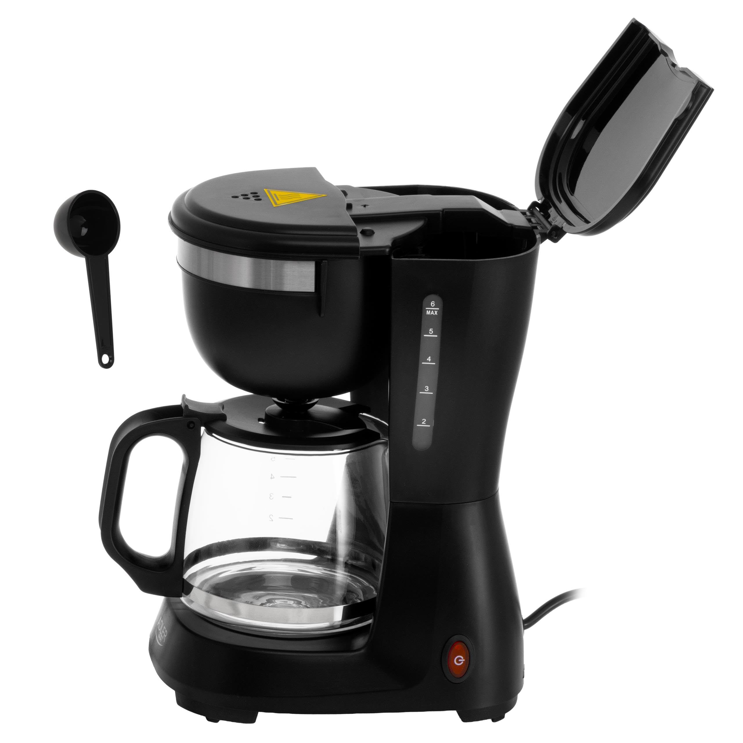 ADLER EUROPE Ekspres do kawy przelewowy, ekspres do kawy z dzbankiem szklanym 600ml, moc 600W, Filtr wielokrotnego użytku, funkcja podtrzymywania temperatury, blokada kapania, czarny