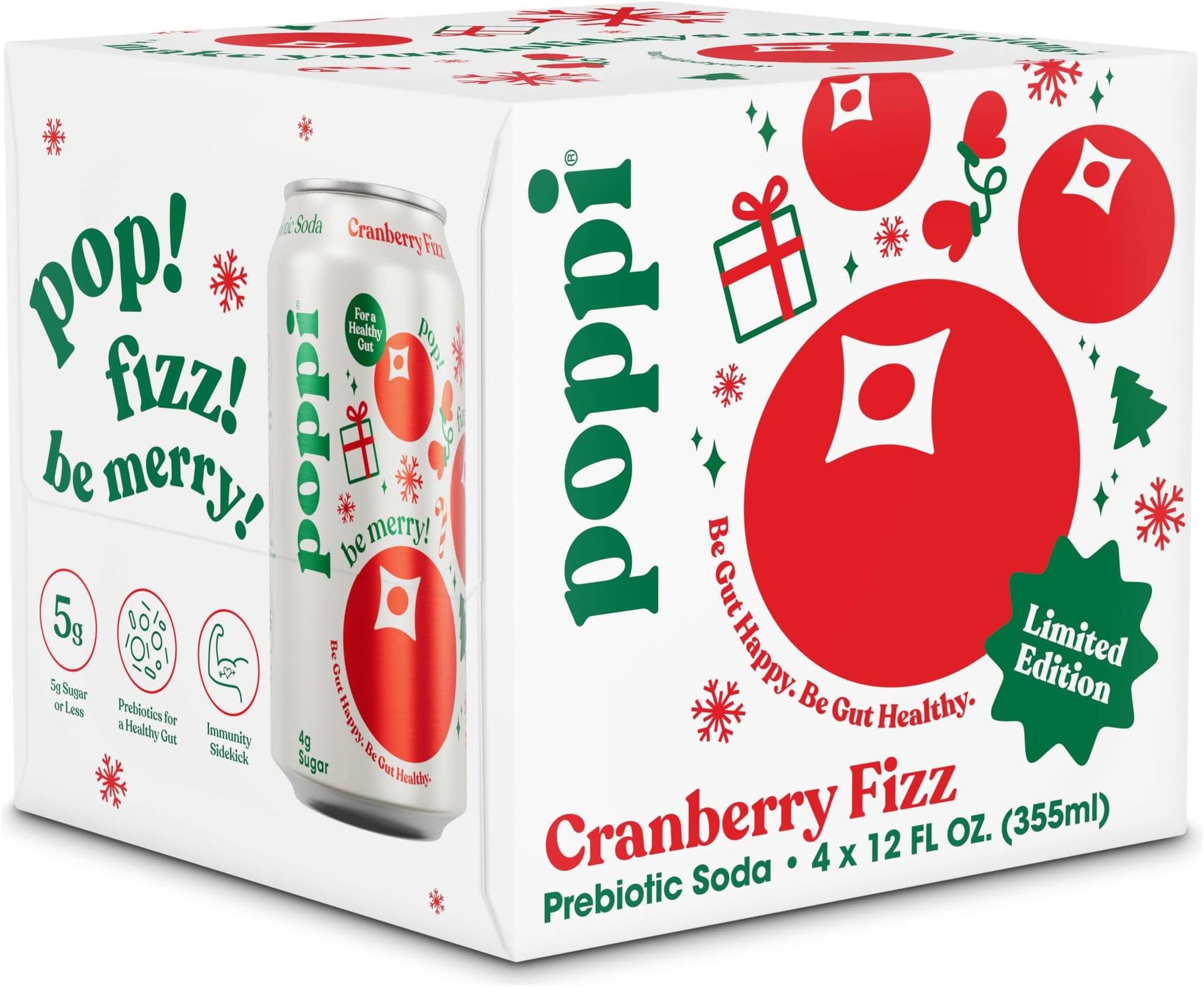 Cranberry Fizz Prebiotic Soda 4pk Cans, 12 FZ