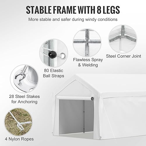 Miniatura 6 de VEVOR Toldo para automóvil de 13 x 20 pies refugio de garaje resistente con 8 patas y paredes laterales extraíbles tienda de campaña de garaje para