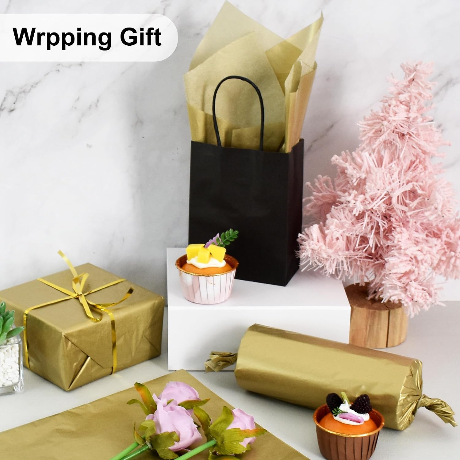 BEISHIDA 100 Sheets Gold Tissue Paper Bulk, Metallic Wrapping Tissue Paper for Gift Bags, 14 x 20 Inch Gift Wrap for Birthday Wedding Graduation DIY Crafts Holiday Flowers image 3