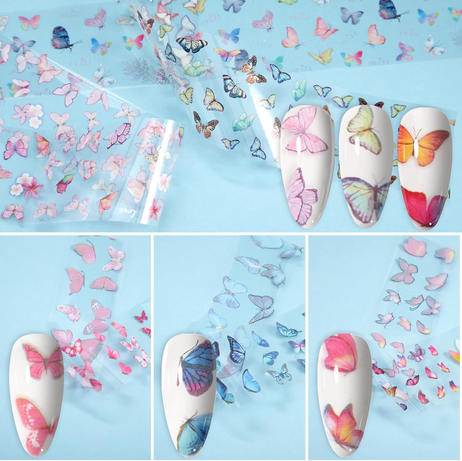 300 Sheets Nail Foil Transfer Nail Art Stickers Set Marbling Flower Butterfly Aurora Gradient Patterns Nail Foil Transfer Sheets Foils Art for Women